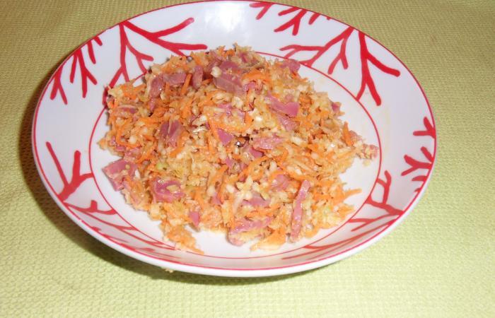Rgime Dukan (recette minceur) : Salade de choux / carottes  l'minc de gsiers confit  #dukan https://www.proteinaute.com/recette-salade-de-choux-carottes-a-l-emince-de-gesiers-confit-11790.html