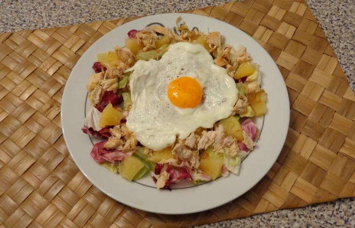 Rgime Dukan (recette minceur) : Salade poulet / ananas / uf #dukan https://www.proteinaute.com/recette-salade-poulet-ananas-uf-13465.html