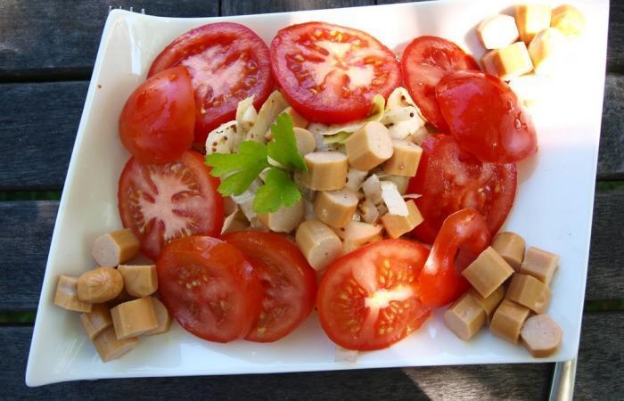 Rgime Dukan (recette minceur) : Salade fracheur aux Knackis #dukan https://www.proteinaute.com/recette-salade-fraicheur-aux-knackis-1645.html