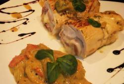 Recette Dukan : Paupiette de poulet sauce coco-curry aux poivrons grills